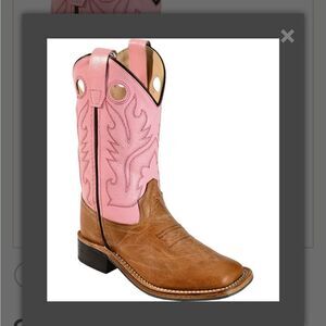Old West kids brown pink corona calf square the cow girl boot 10.5 D wes…